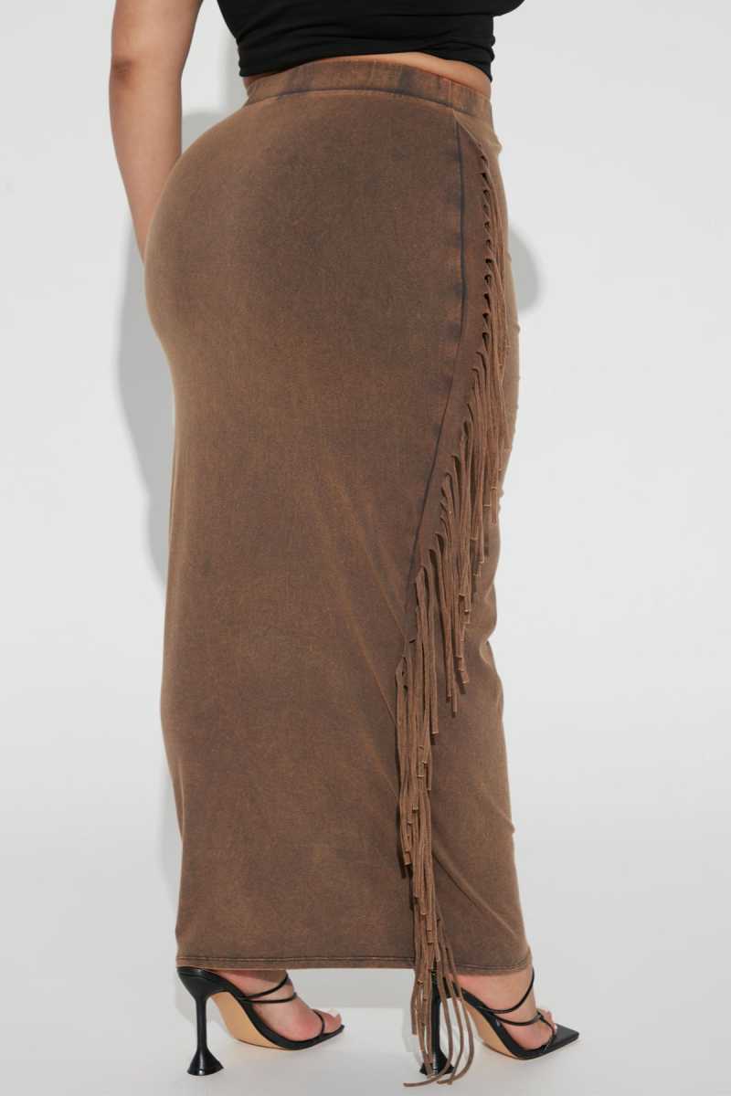 Women's Fringe Mineral Wash Maxi Skirt