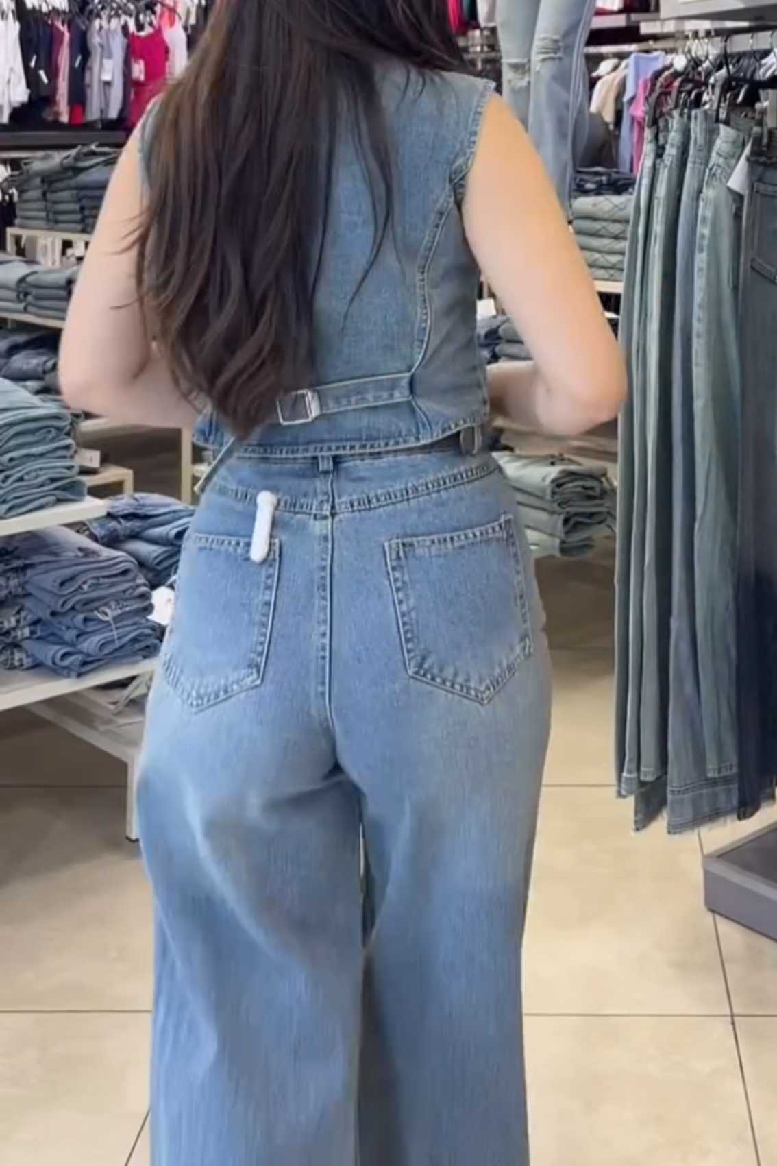 Women's Denim Vest and Wide-Leg Jeans Set