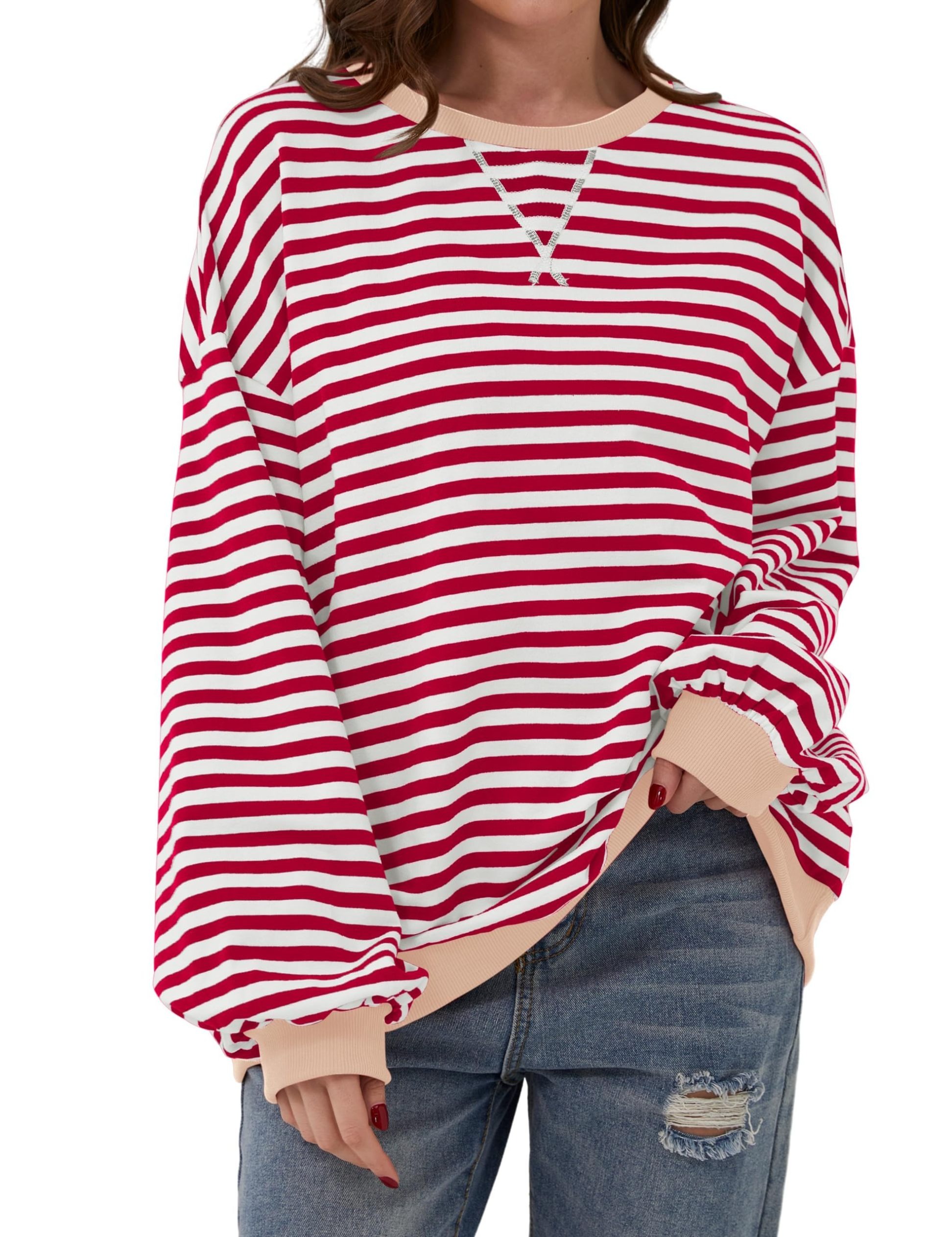 WOMEN'S OVERSIZED STRIPED LONG SLEEVE PULLOVER