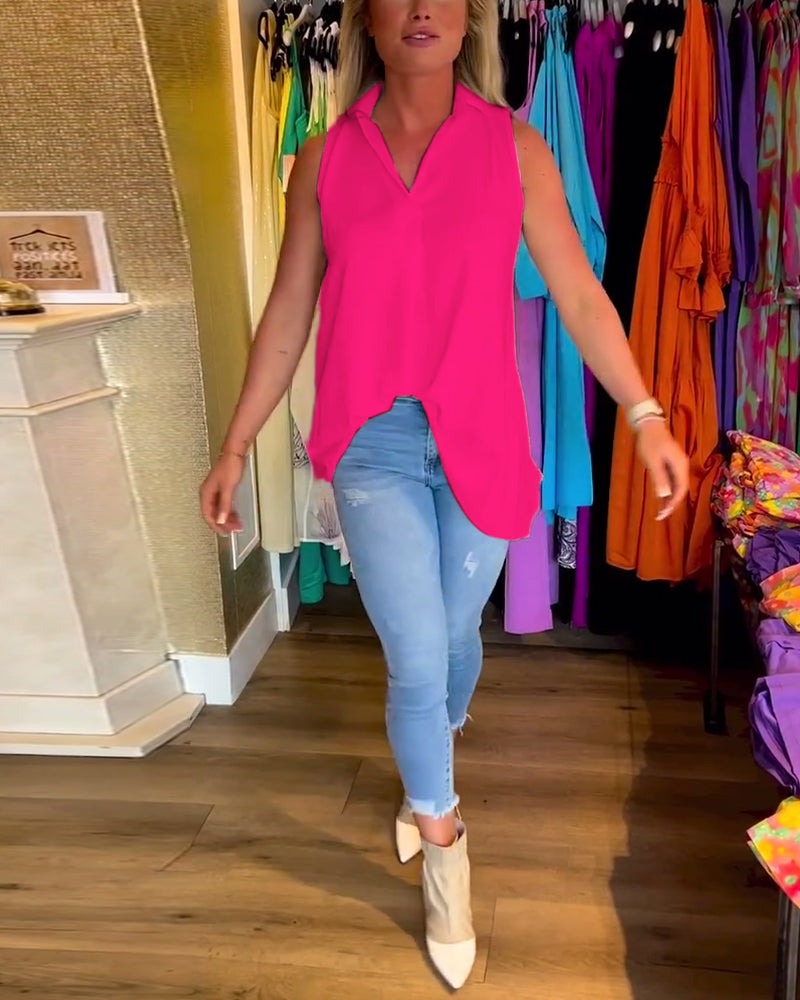 Sleeveless Lapels Shirred Top(Buy 2 Get Free Shipping)