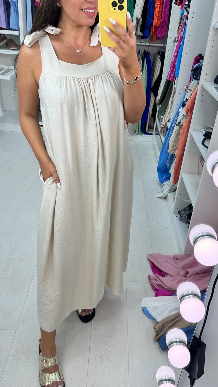 Plain Tie Strap Maxi Dress