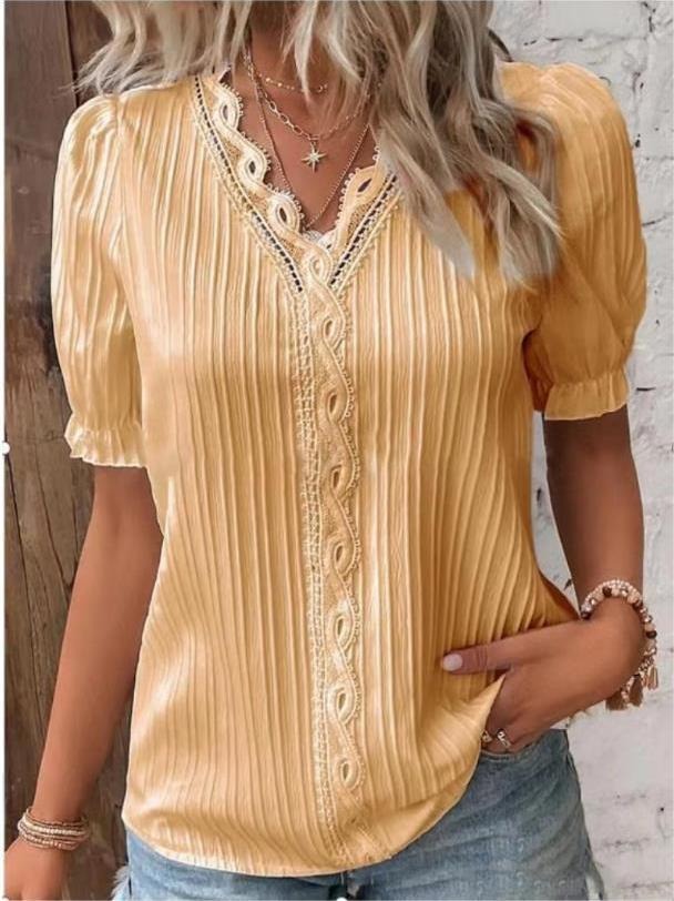 V-NECK PLAIN LACE ELEGANT SHIRT