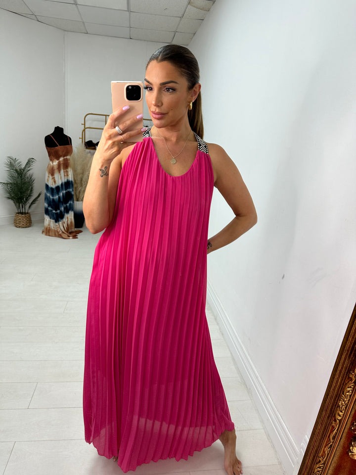 Pleated Racerback Maxi Dress