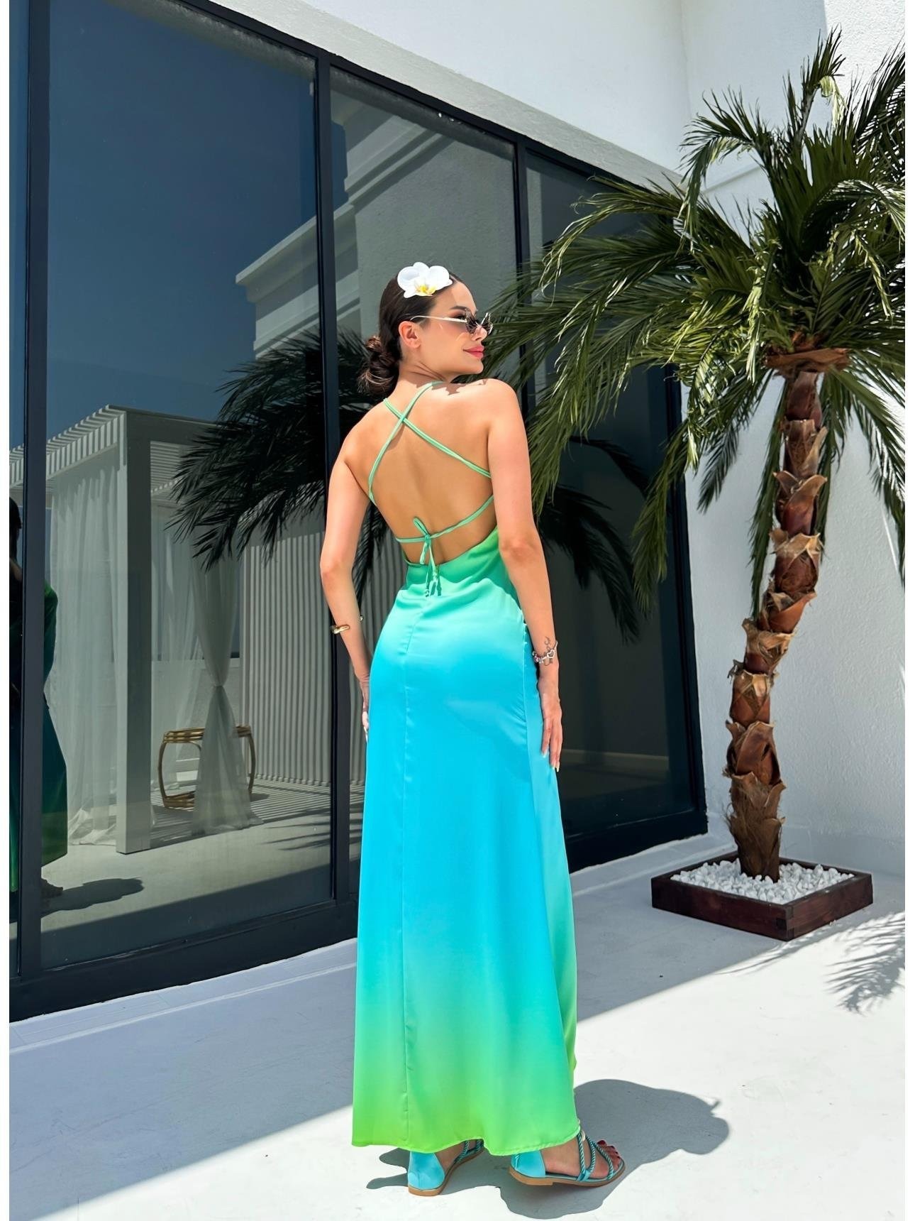 Gradient Strapped Satin Dress