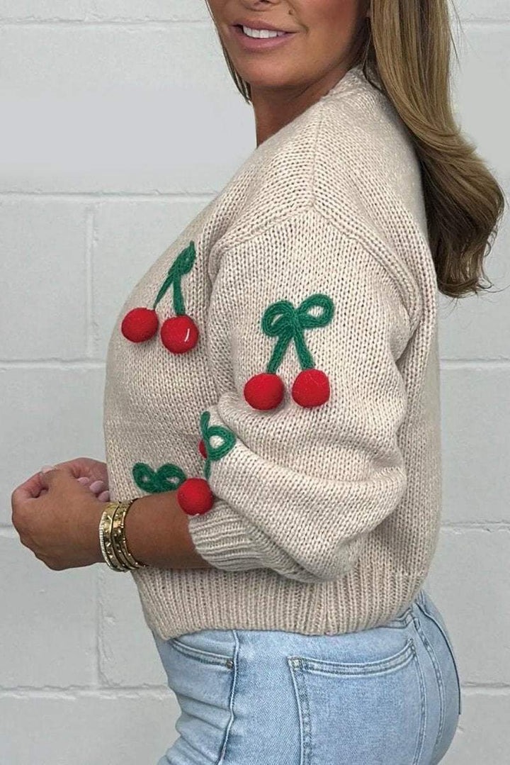Cherry Cropped Knit Cardigan
