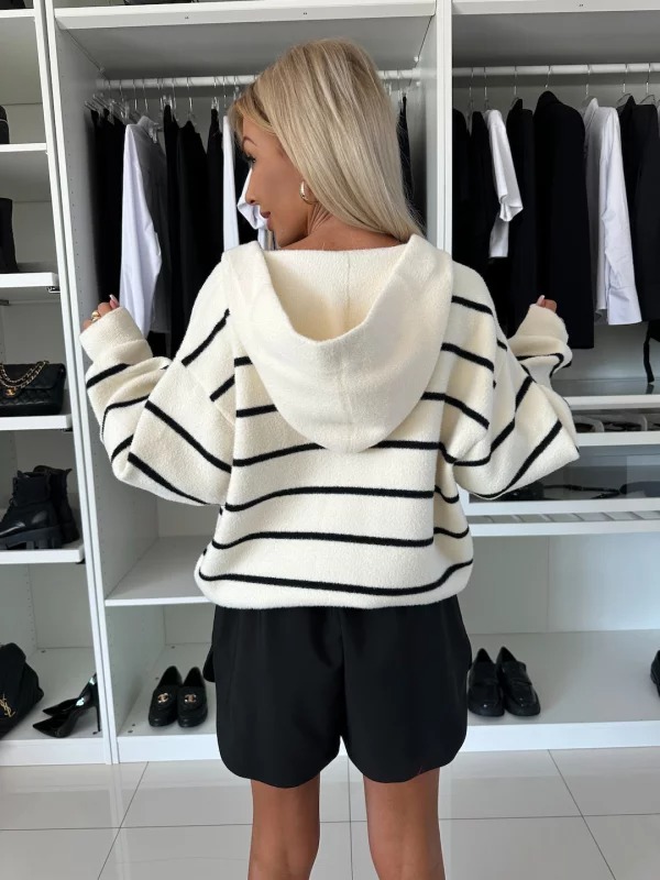 Striped casual pocket hooded button jacket