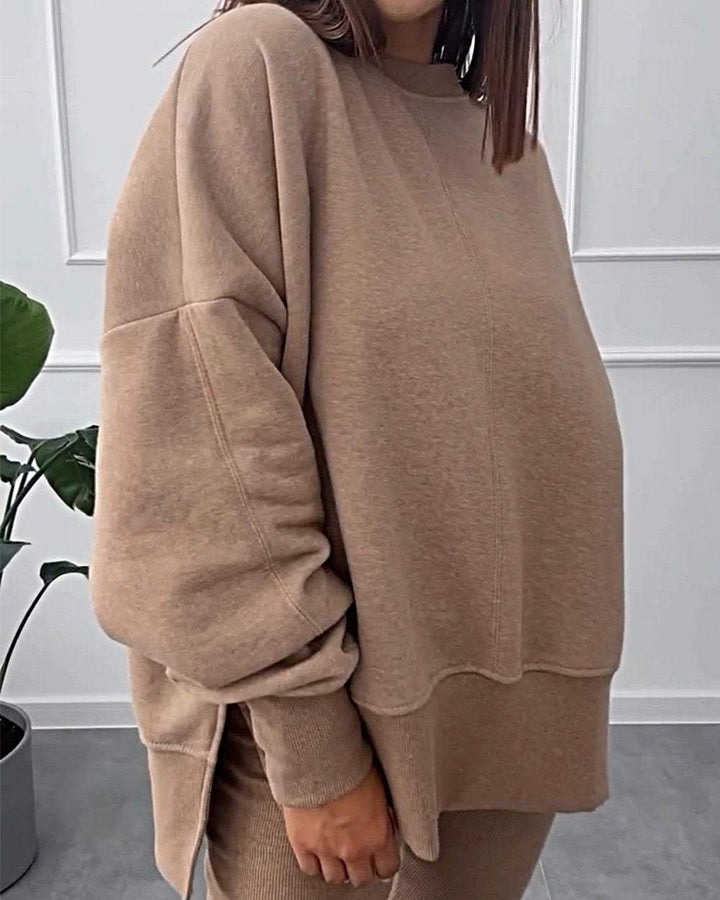 Solid Color Casual Pullover Sweatshirt Two-piece Set