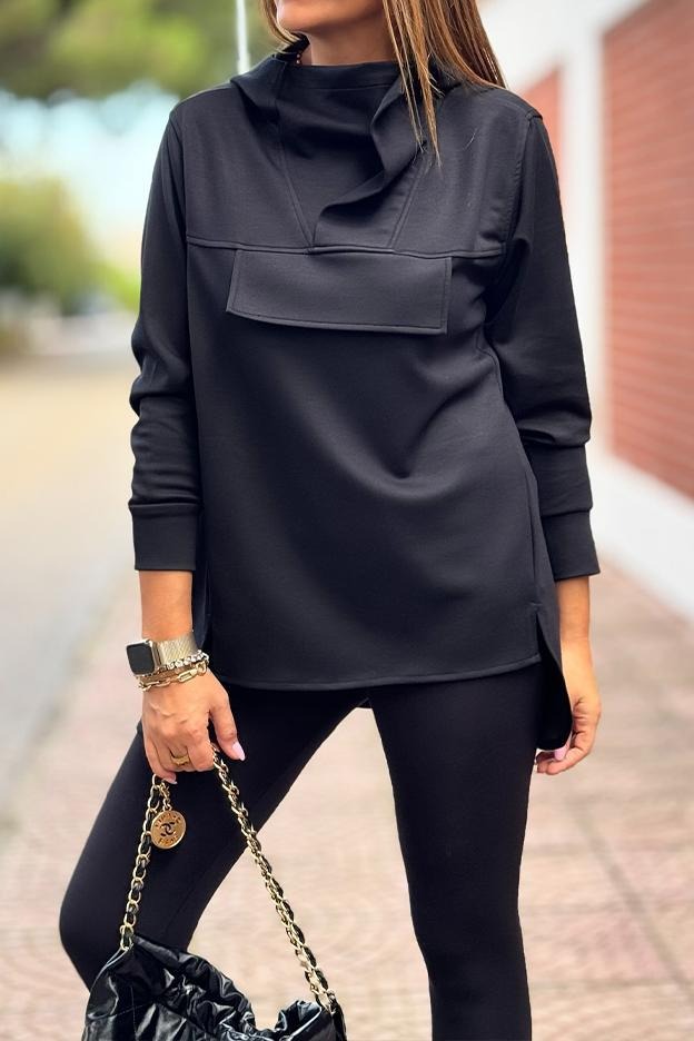 High-Neck Hem Slit Top