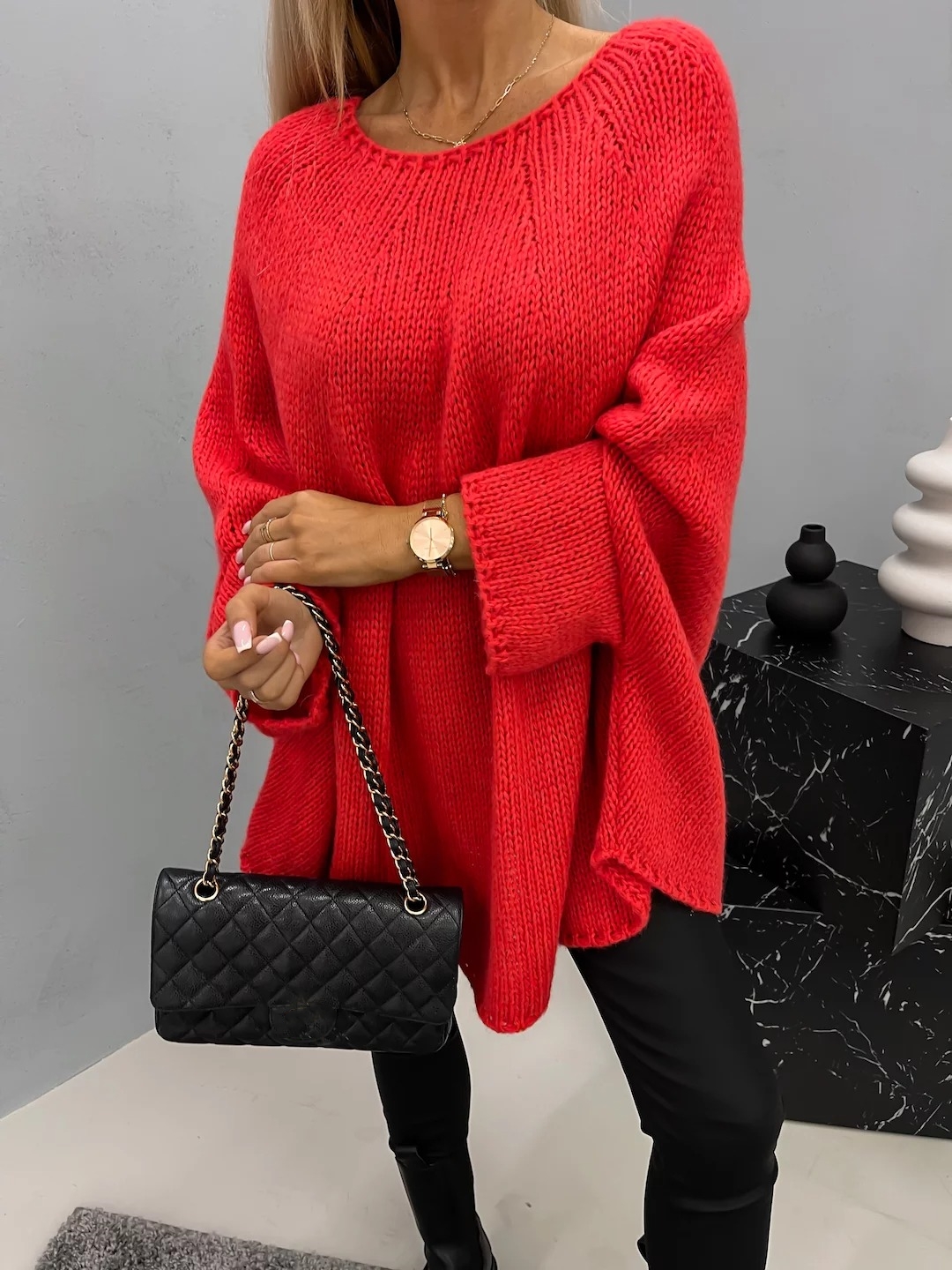 Bat Sleeve Round Neck Pullover