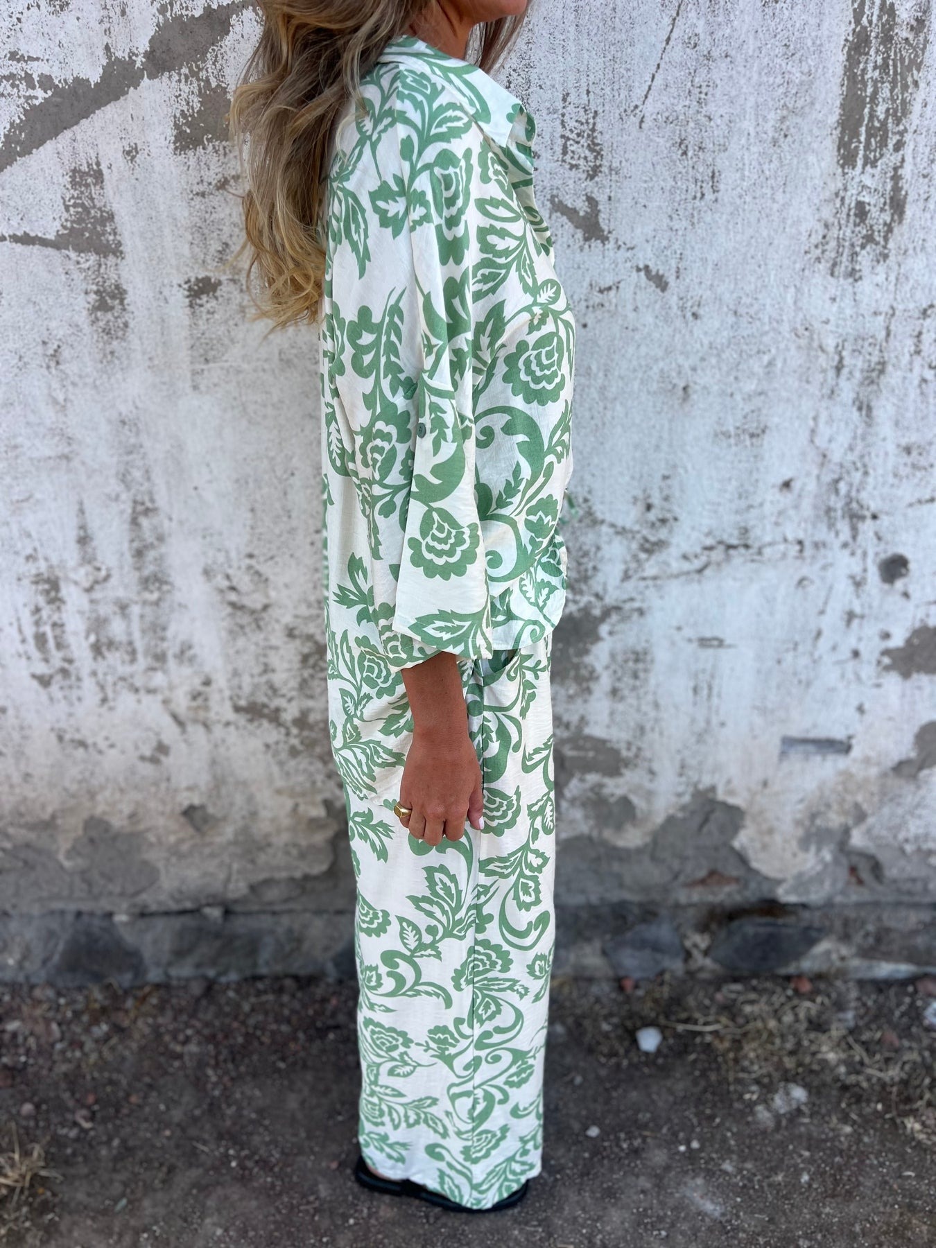 Plant Print 3/4 Sleeve Shirt and Trouser Set