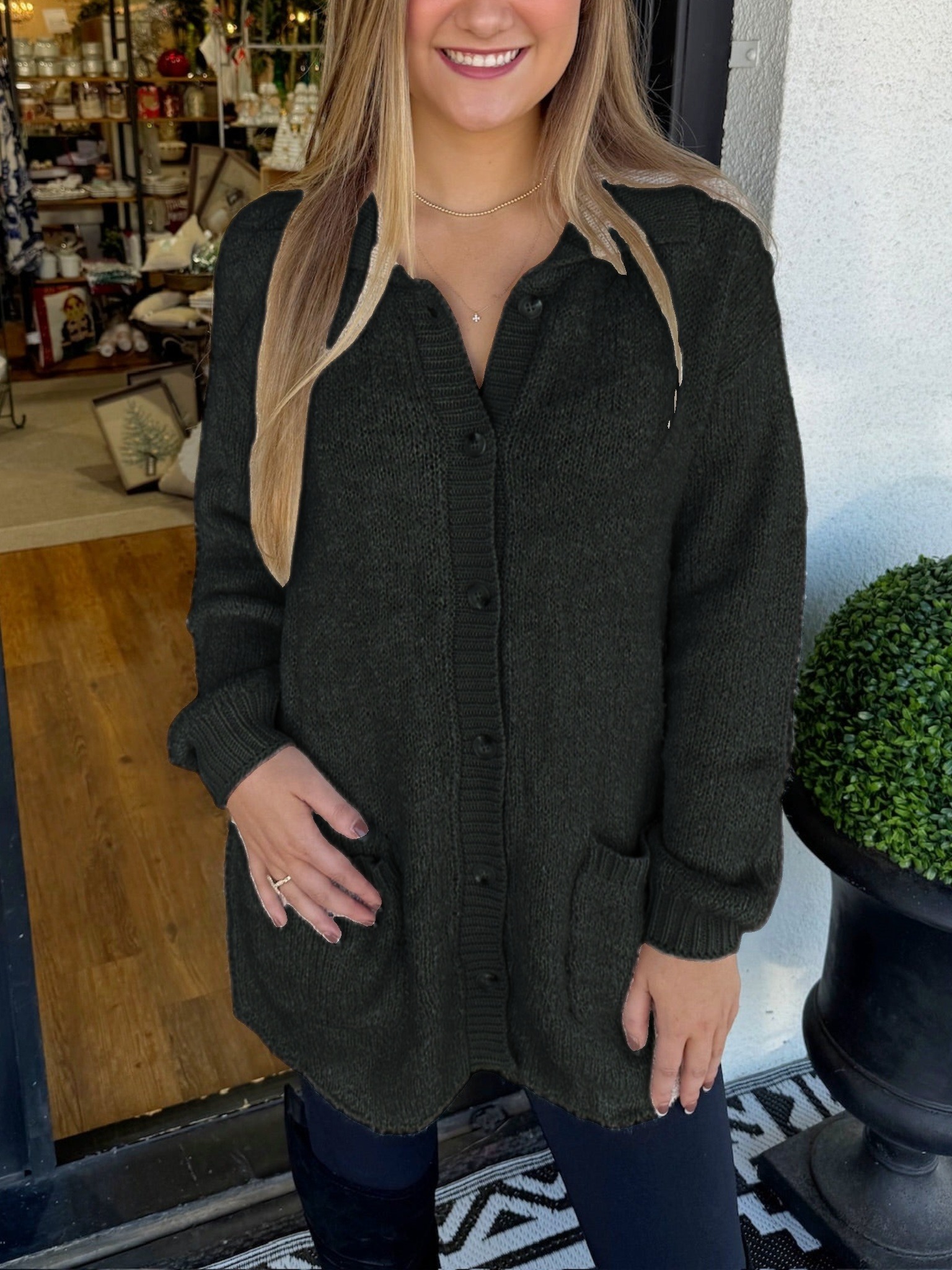 Button Pocket Knitted Cardigan