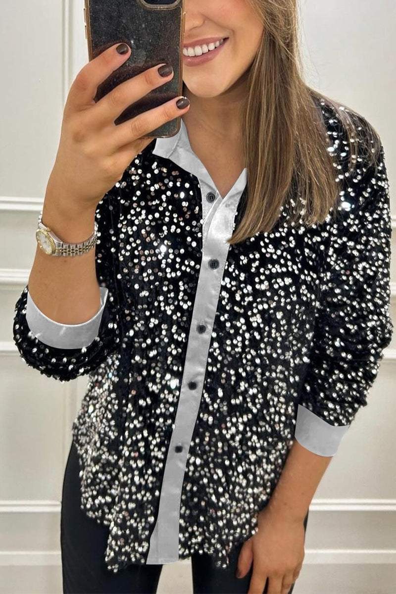 Sequined Lapel Shirt