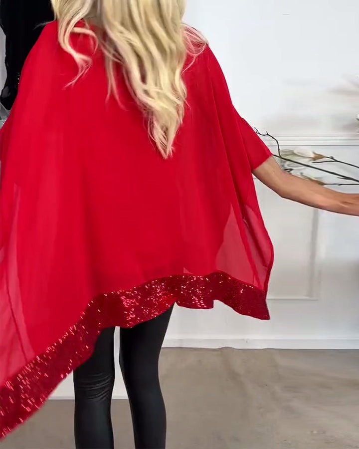 Bat Sleeve Sequined Patchwork Shirt