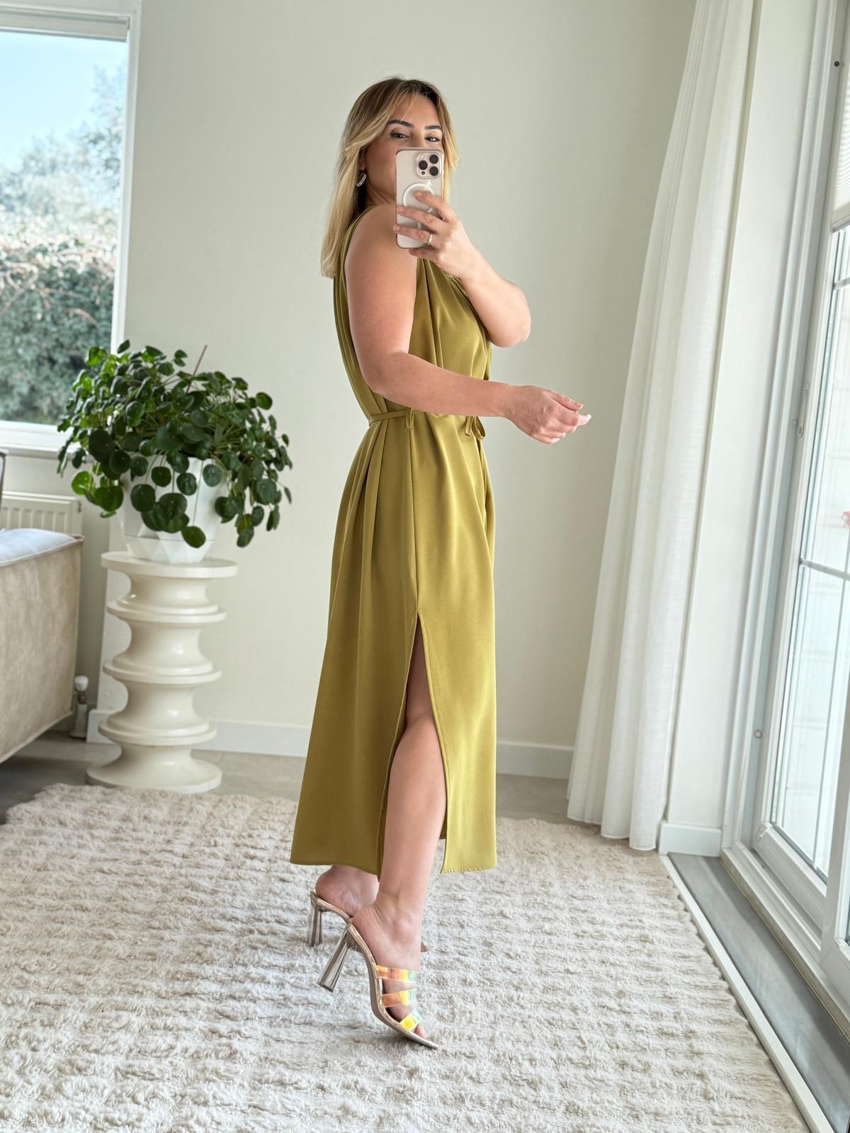 Sleeveless Lace Up Slit Dress