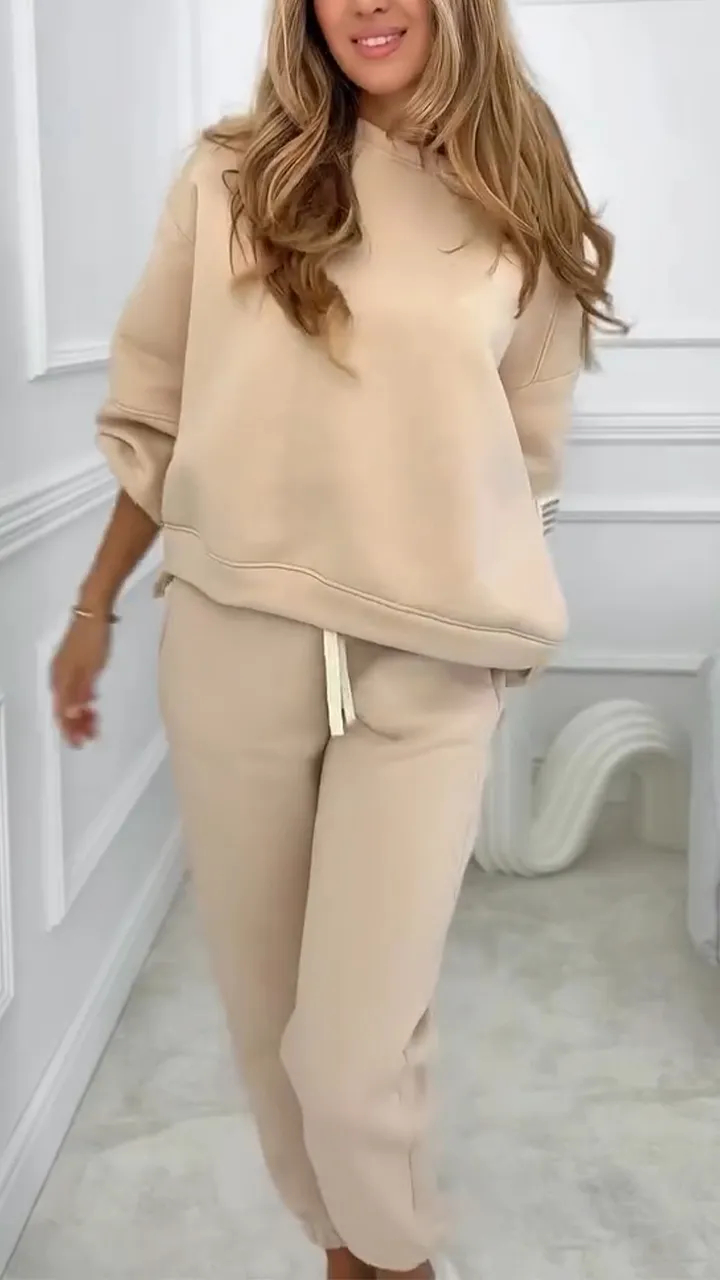 Women Round Neck Top + Pants Casual Suit