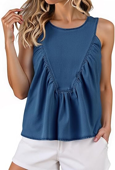 Denim Tank Sleeveless Shirts Loose Tops