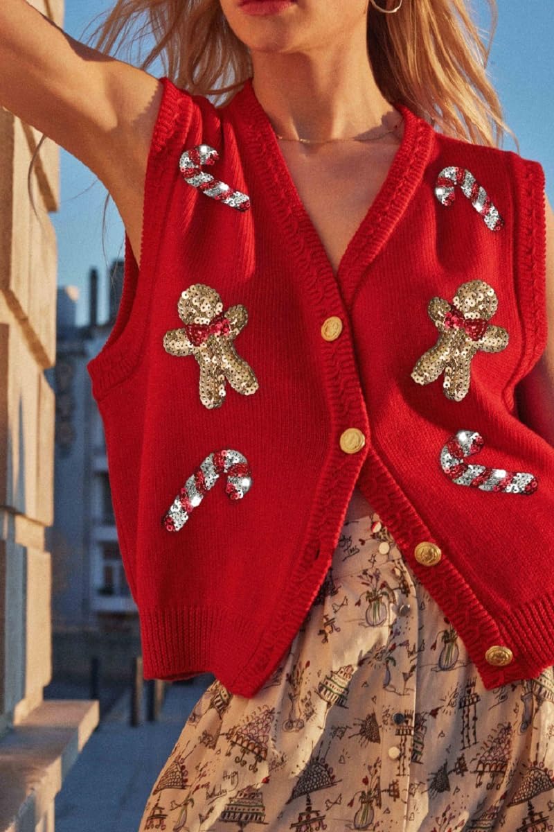 Women's Sequin Holiday Sweater Vest 