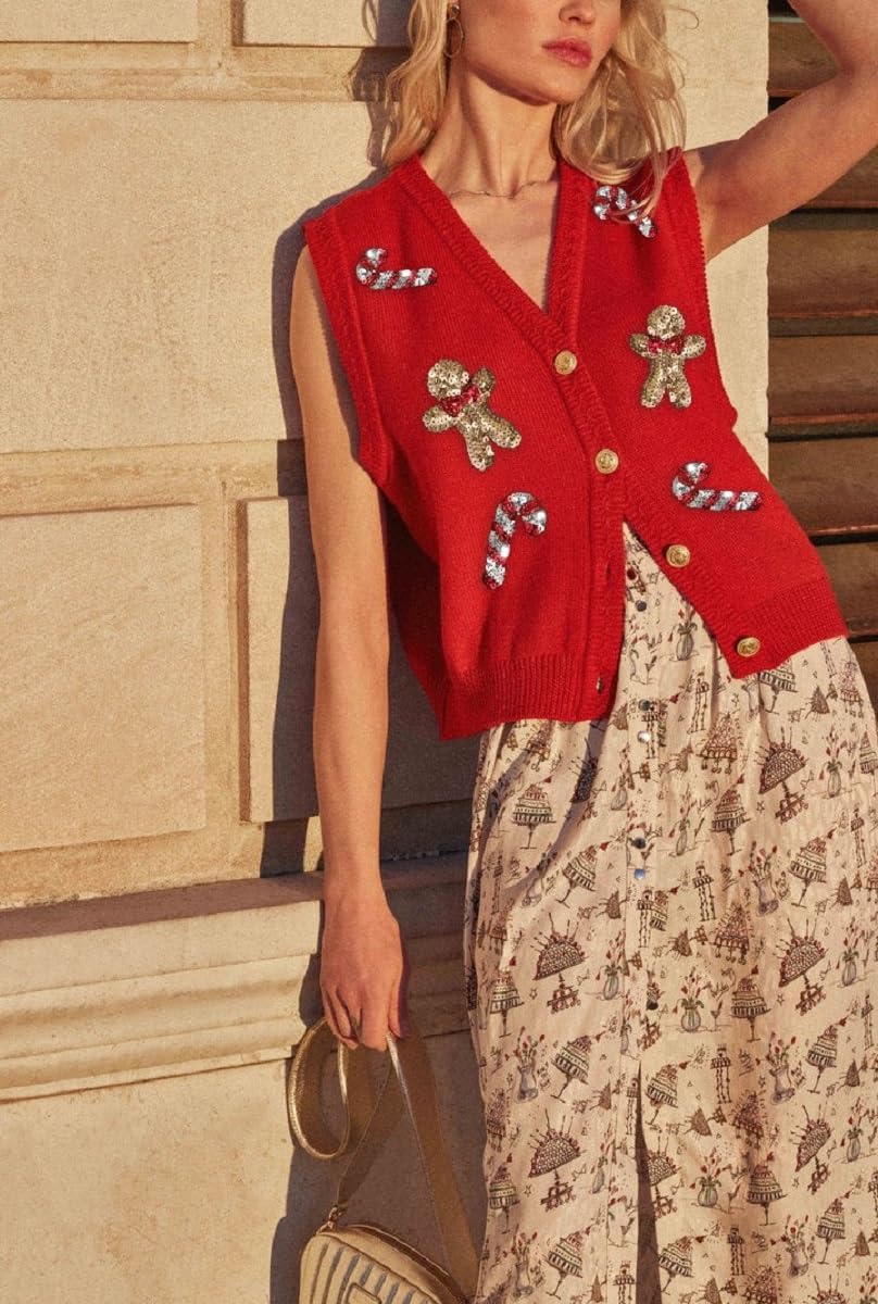 Women's Sequin Holiday Sweater Vest 