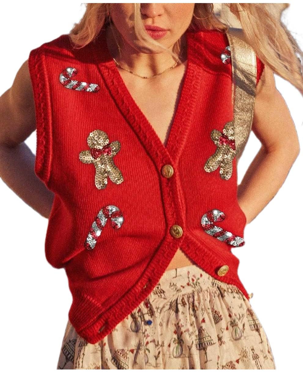 Women's Sequin Holiday Sweater Vest 