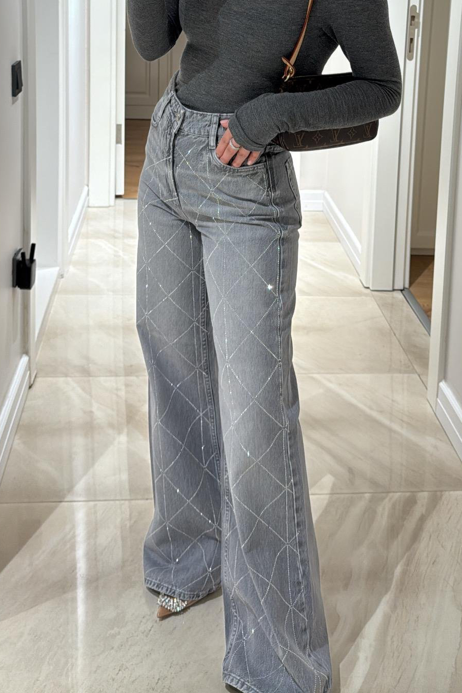 Geometric Sparkly Wide-leg Jeans