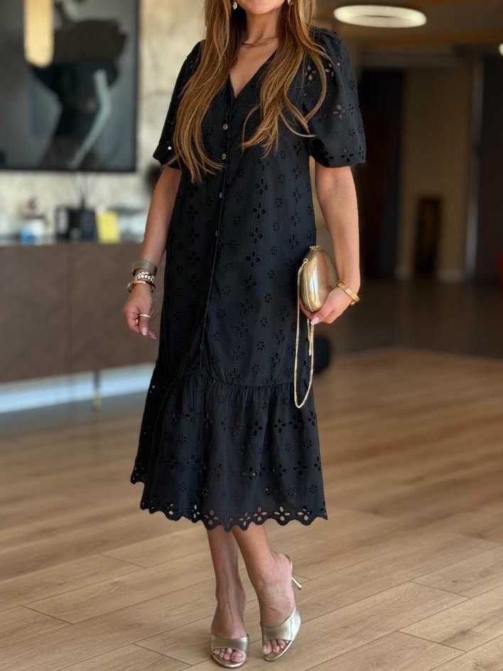 Button Front Lined Lace Dress