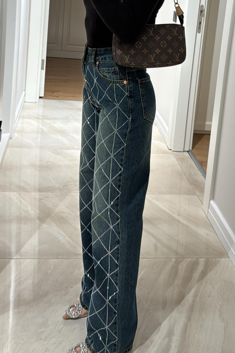 Geometric Sparkly Wide-leg Jeans