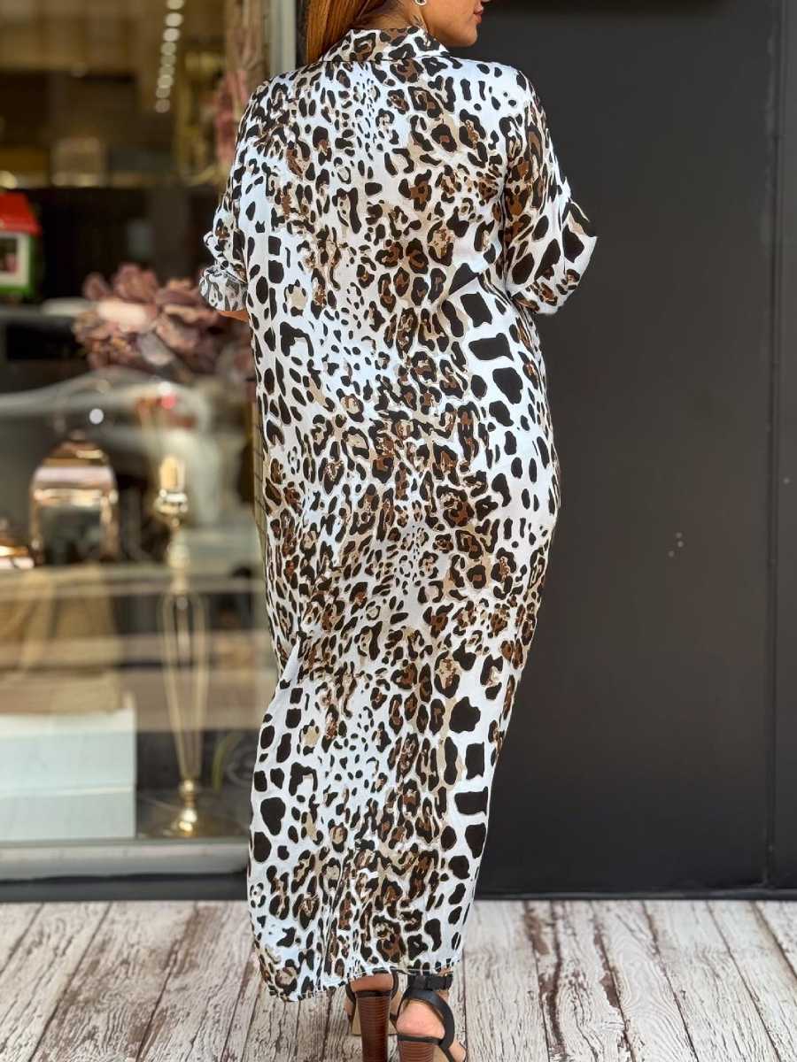 Leopard Print Satin Shirt Dress