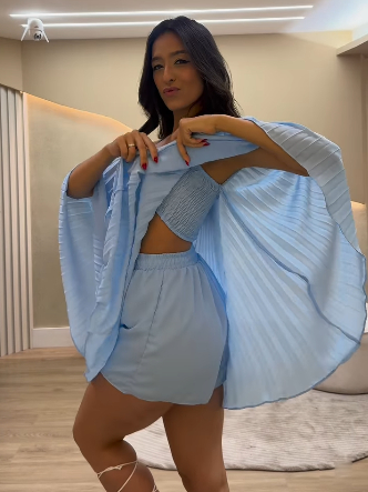 Women's Pleated Off-the-Shoulder Top and Shorts Set