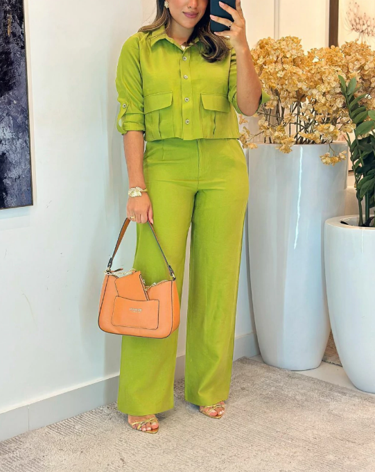 Solid Color Button Pocket Suit