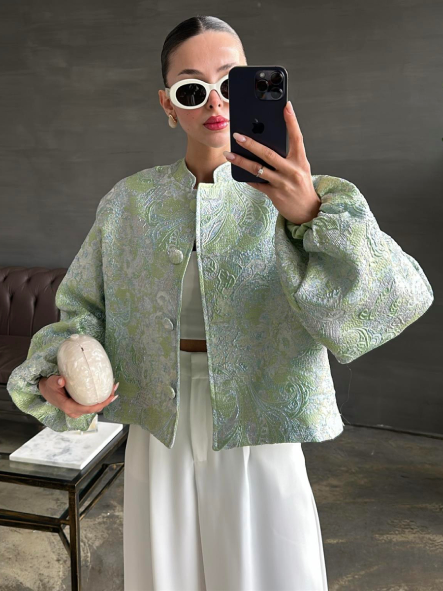 Jacquard Balloon Sleeve Jacket