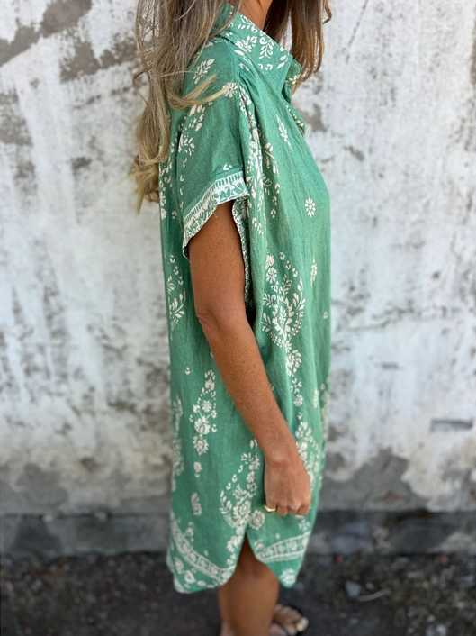 Fit & Flare Printed Short Sleeve Dress with Pockets