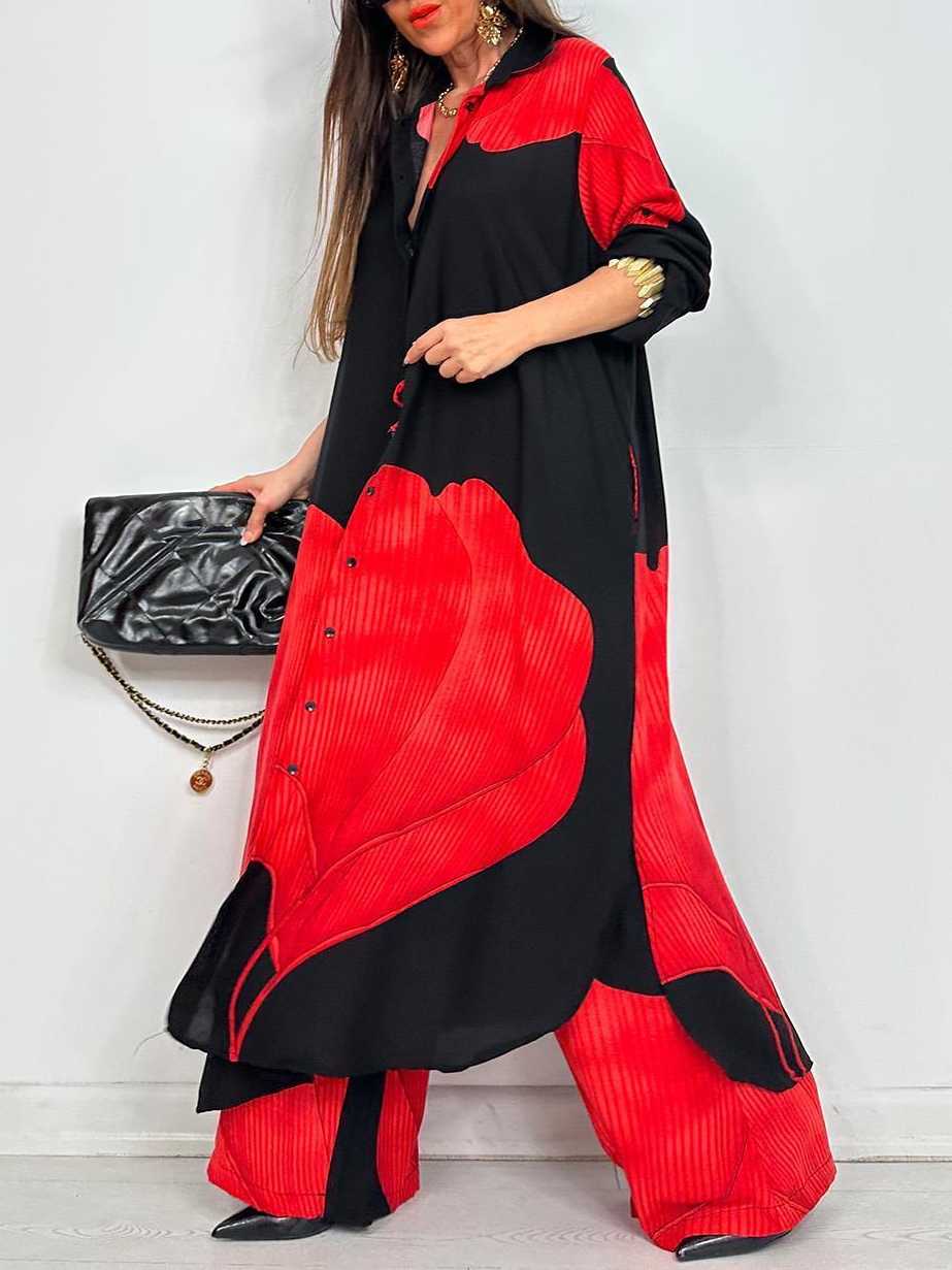 Printed Midi Top And Wide-Leg Pants Two-Piece Set