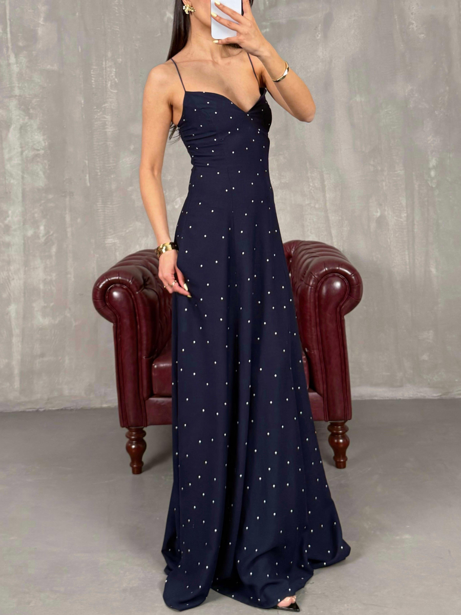 Navy Polka Dot Halter Dress