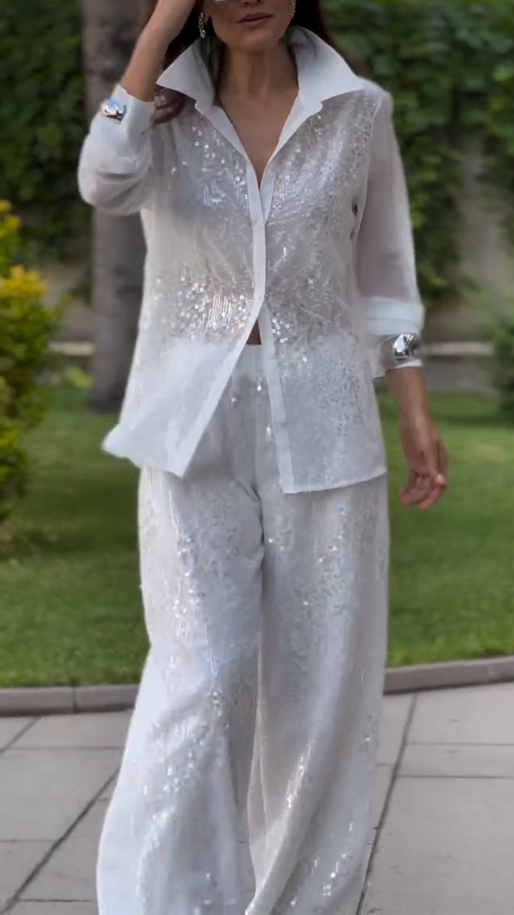 Ladies' Collar Sequin Temperament Casual Set