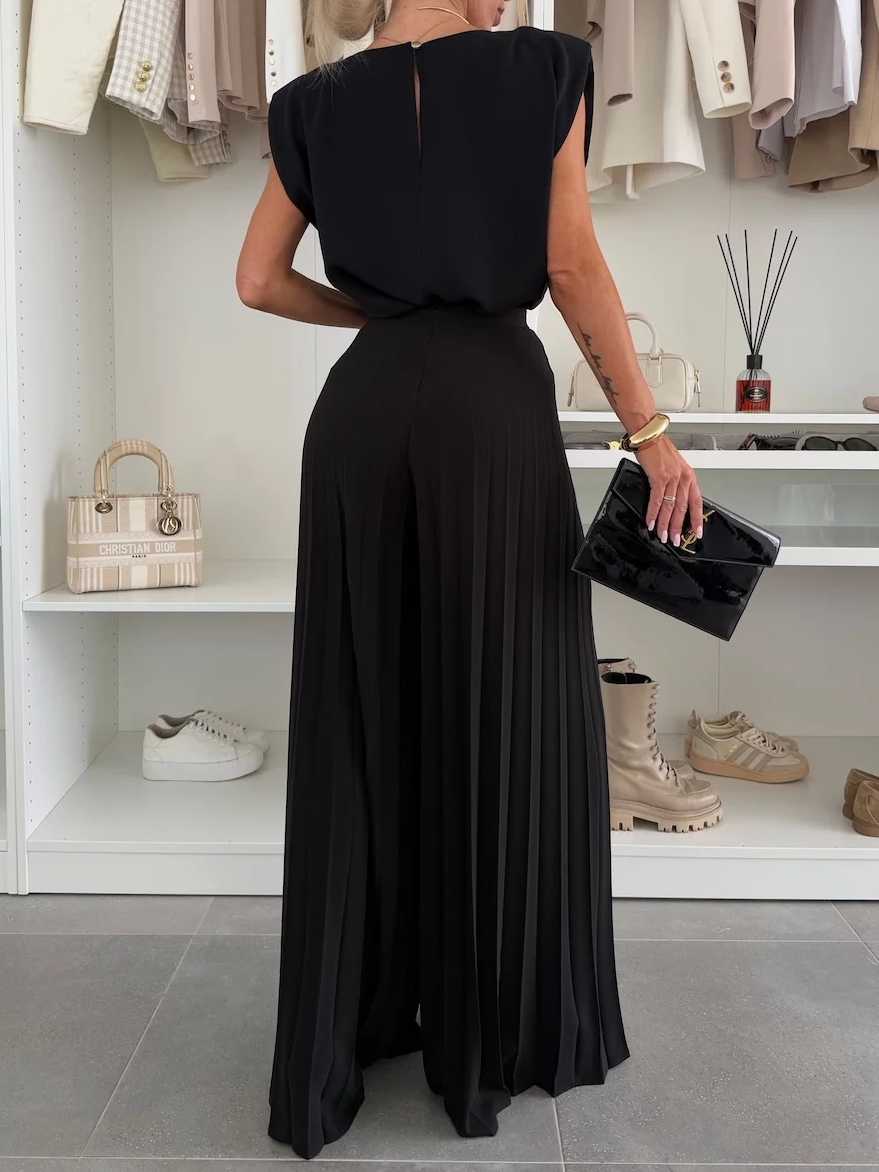 Sleeveless Top and Pleated Wide-Leg Pants