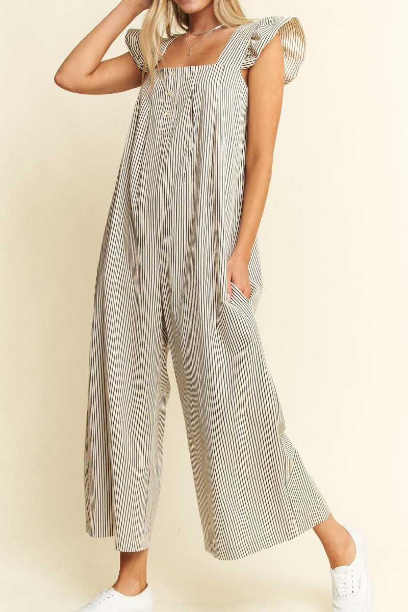 Stripe Sleeveless Ruffle Jumpsuit