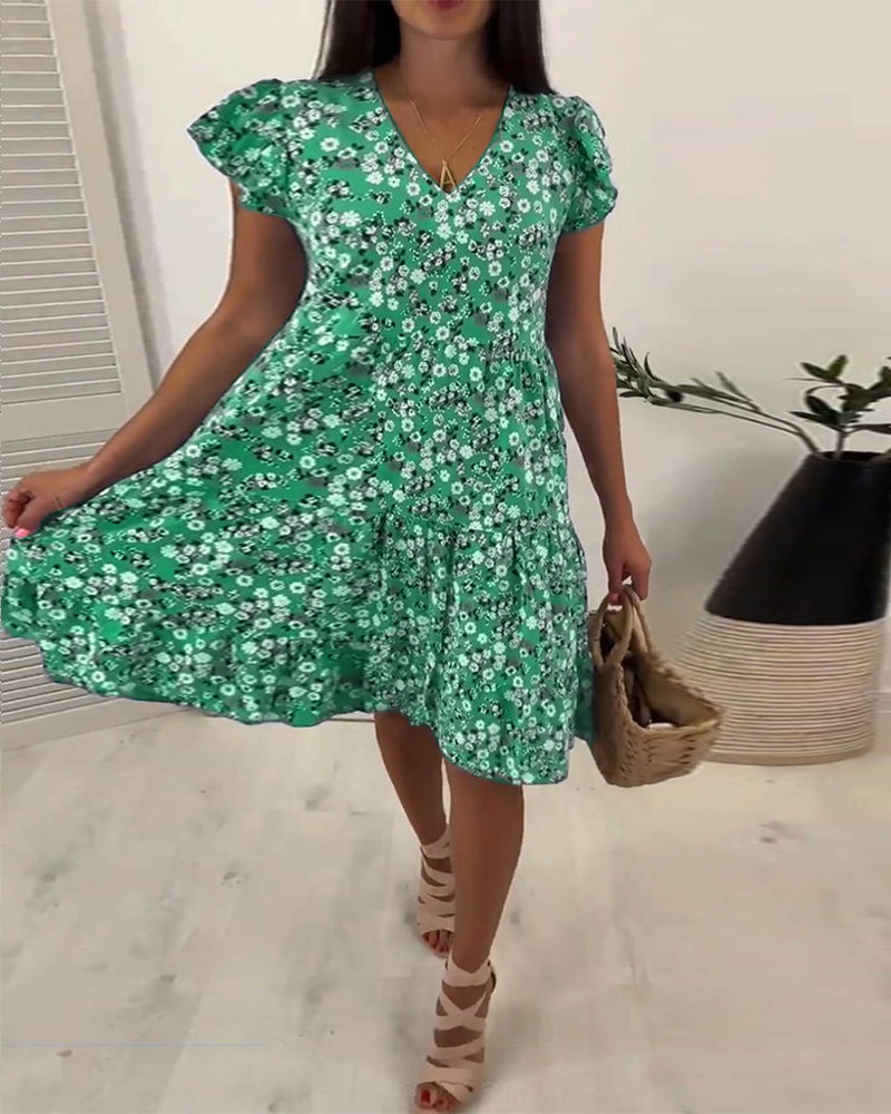 V-Neck Floral Sleeveless Midi Dress