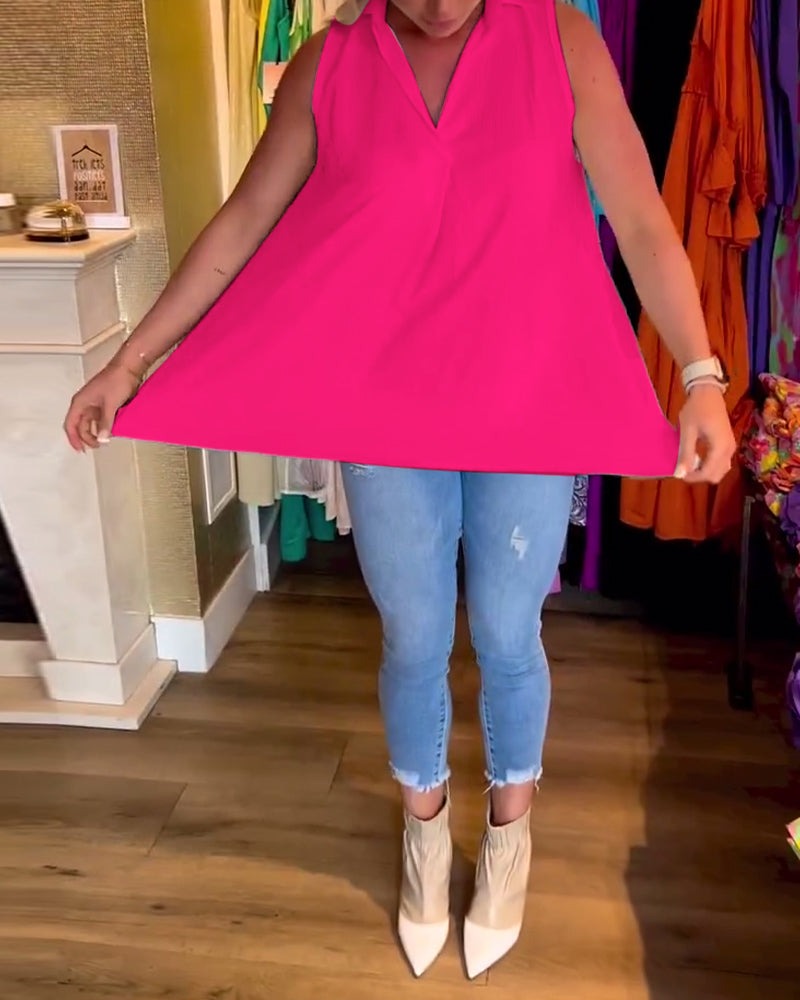 Sleeveless Lapels Shirred Top(Buy 2 Get Free Shipping)