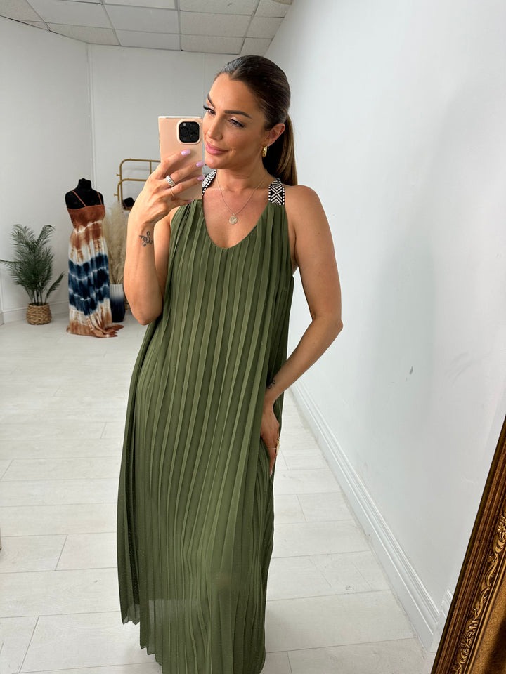 Pleated Racerback Maxi Dress
