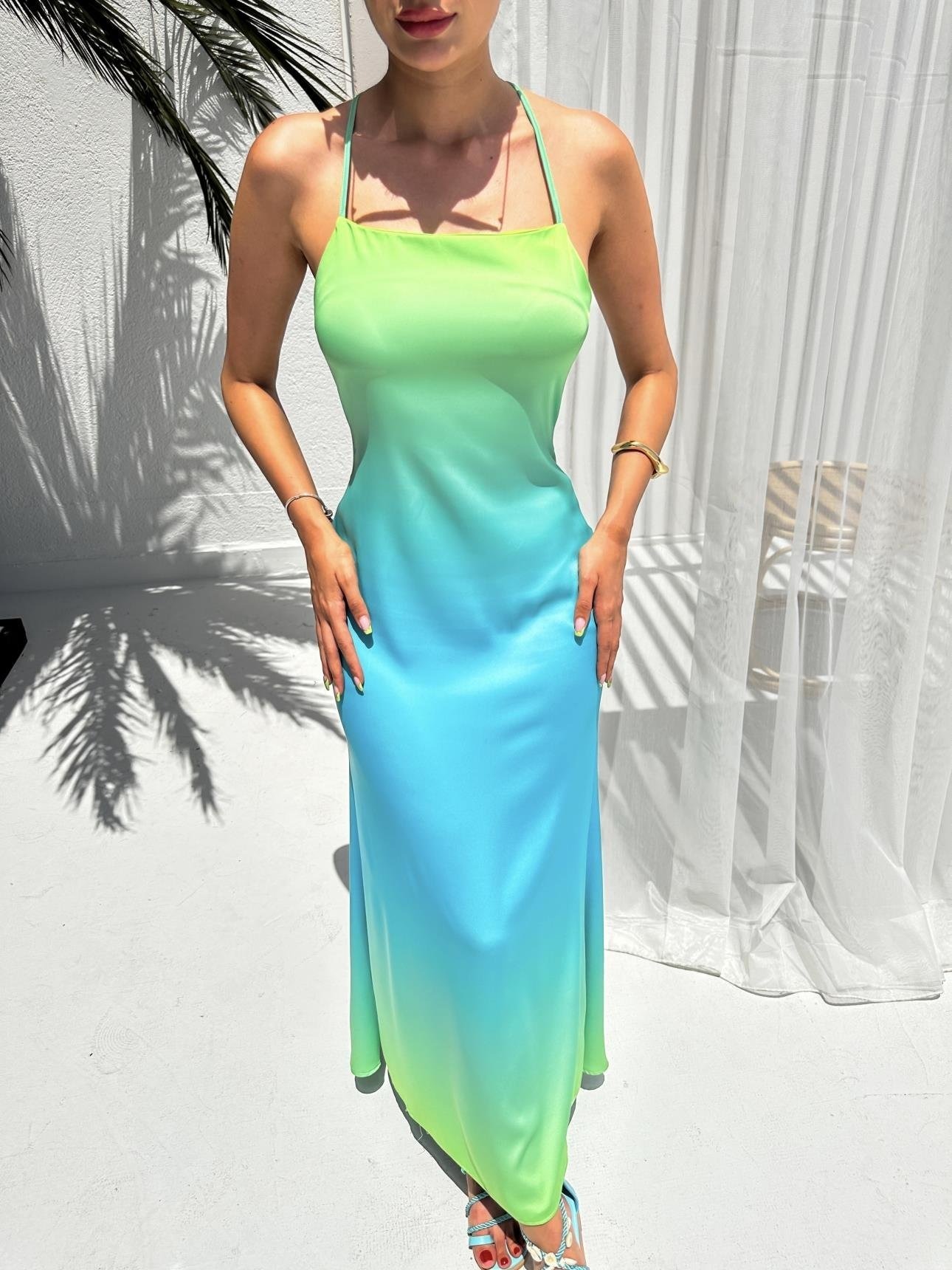 Gradient Strapped Satin Dress