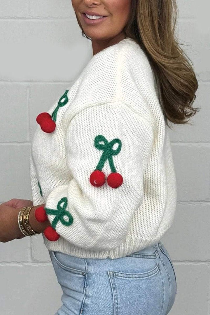 Cherry Cropped Knit Cardigan