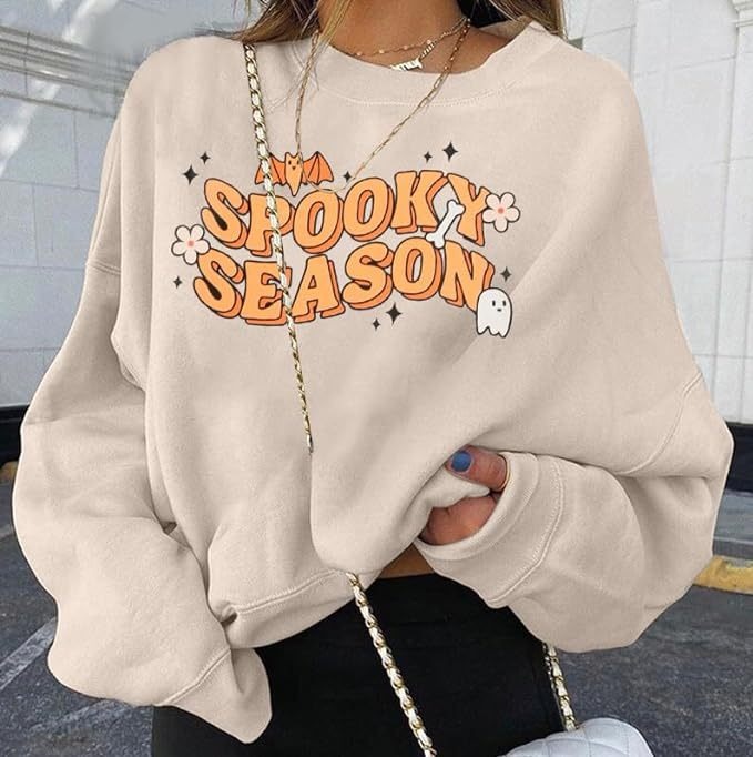 Halloween Sweatshirt Women Cute Spooky Embroidered Pullover Top(50% OFF🔥)