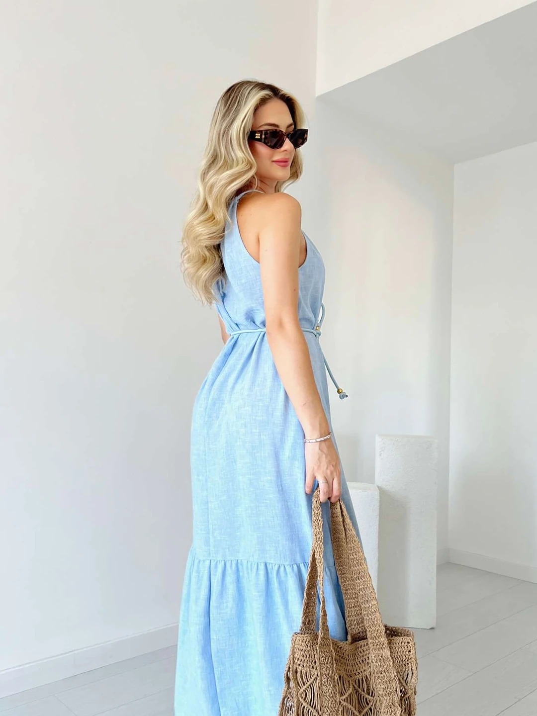 Halter Neck Linen Dress