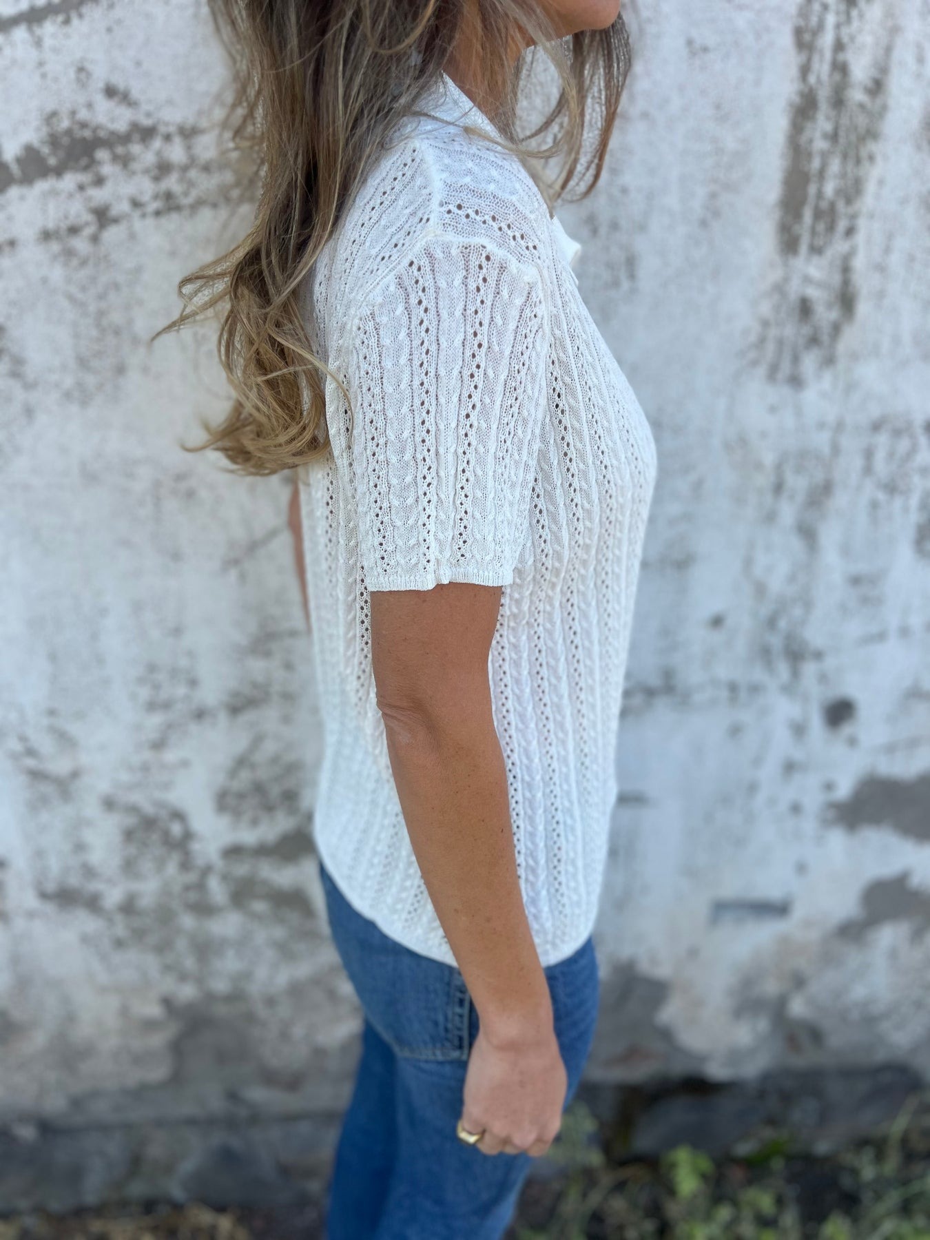 Lapel Hollow Button Shirt