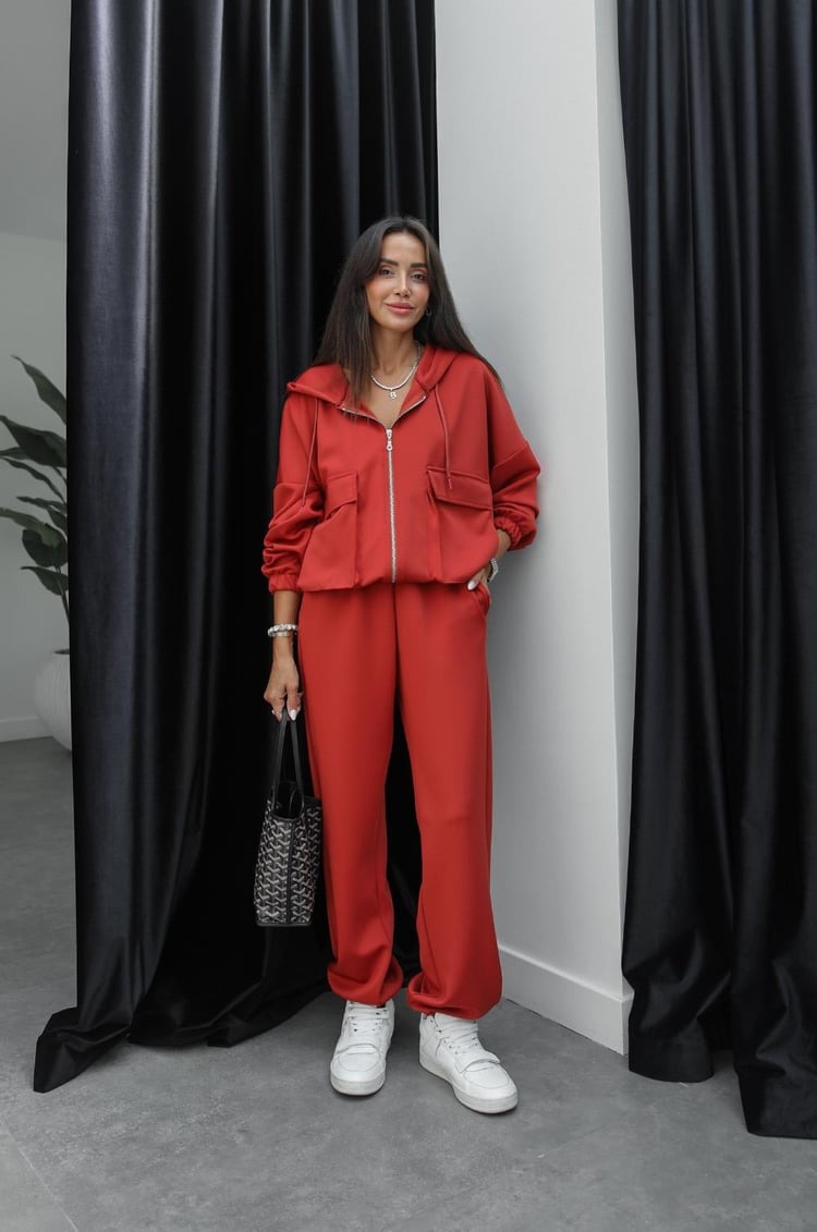 Zipper Hoodie and Elastic Waist Set