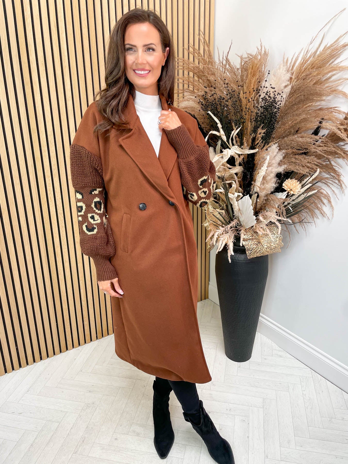 Knitted Patchwork Sleeve Coat