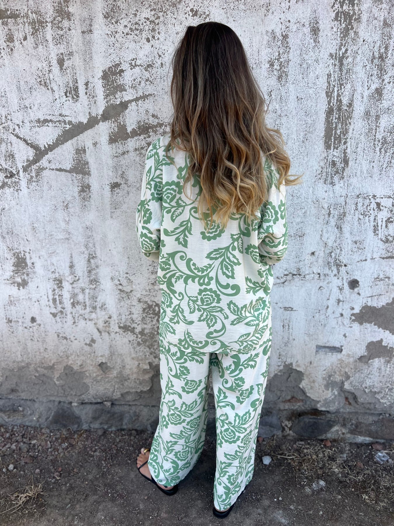 Plant Print 3/4 Sleeve Shirt and Trouser Set