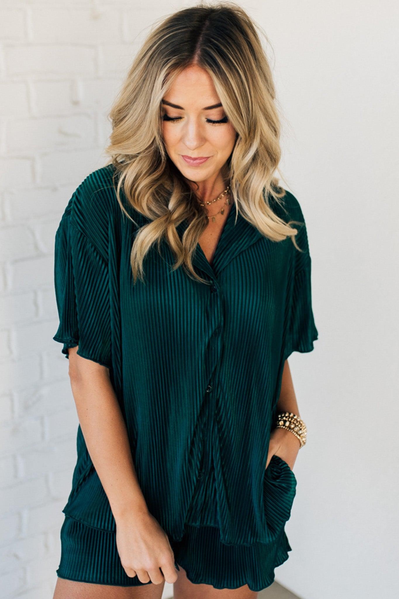 Pleated Shirt And Shorts Set