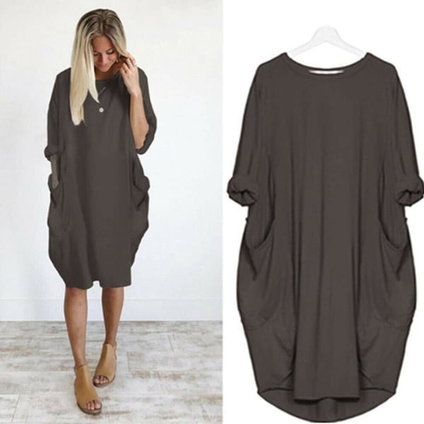 💝 Women Casual Loose Pocket Long Sleeves Dress