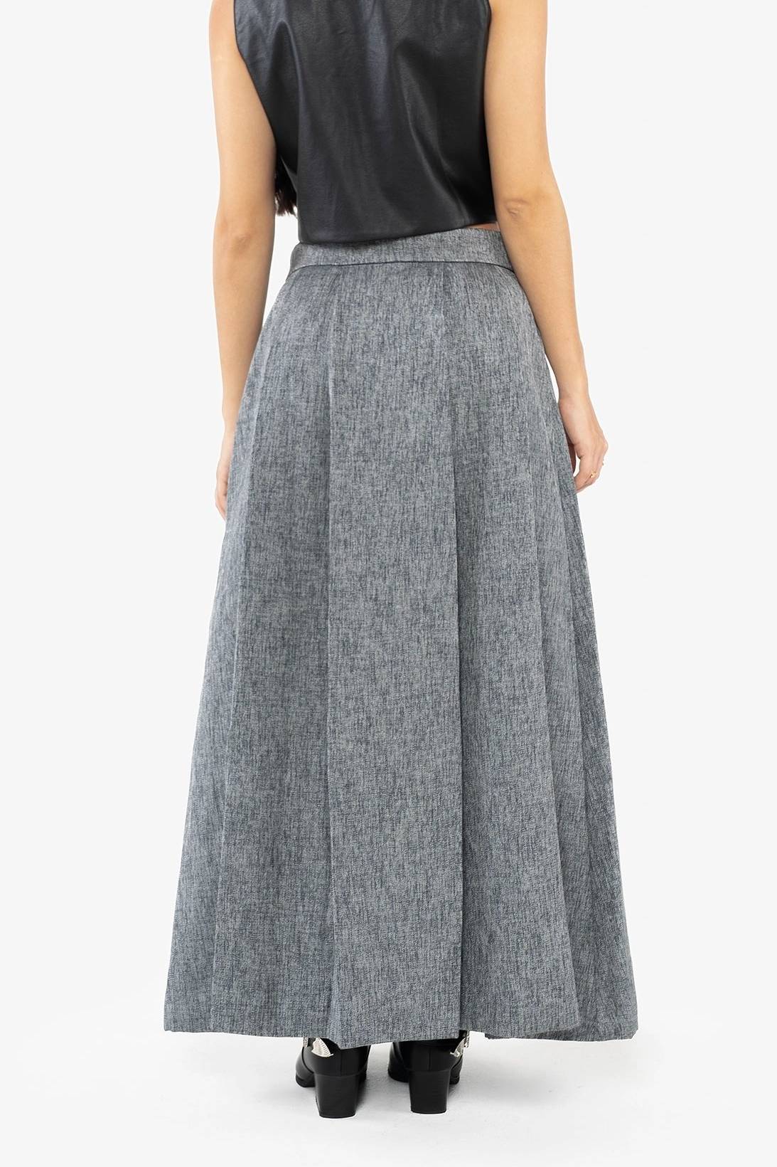 Elegant Gray Pleated Maxi Skirt
